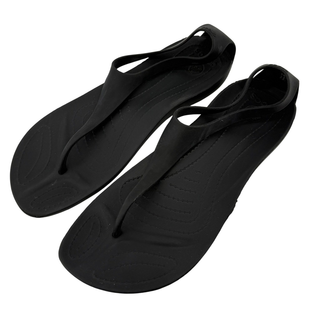 Crocs Sexi Flip Sandal Slip On Black Women 9 Slingback Thong Casual Barefoot